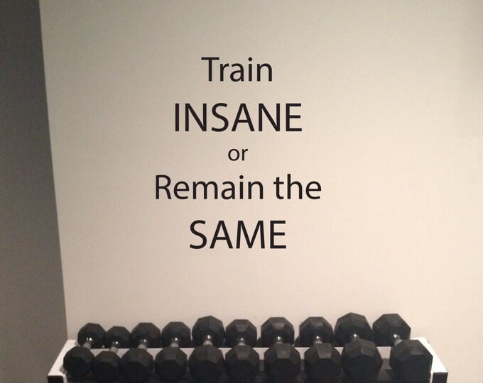 Gym Wall Decal, Physical Fitness Quote Decal. Train Insane or Remain The Same.