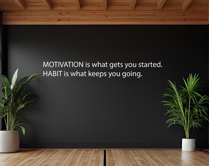 Rec Room Wall Decal, High School Sports, Home Gym, Motivation is what gets you going. Habit is what keeps you going. Business Sign