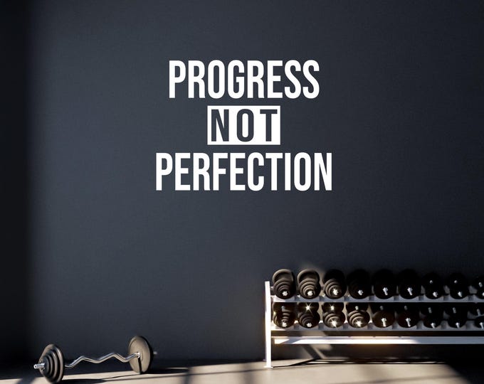 Motivational Fitness Gym Wall Decal. PROGRESS NOT PERFECTION Fitness Wall Decal, Wall Decal for Gym, Fitness Quote Motivation Inspiration