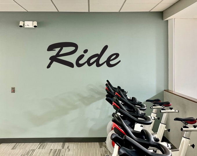 Cycling Gym Wall Decal, RIDE Wall decal, Fitness decor, Home Gym Wall Decal, Cycling Decor, Fitness Gifts, Gift Idea