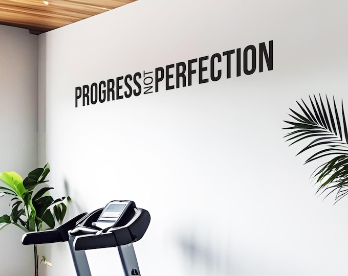 PROGRESS NOT PERFECTION Gym Wall Decal, Gym Design Ideas, Gym Decor Idea, Fitness Decor, Cycling Decor, Wall Decal for Gym 007