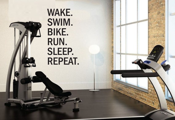 Triathlon Motivational Wall Decal. Wake. Swim. Bike. Run. Sleep. Repeat.