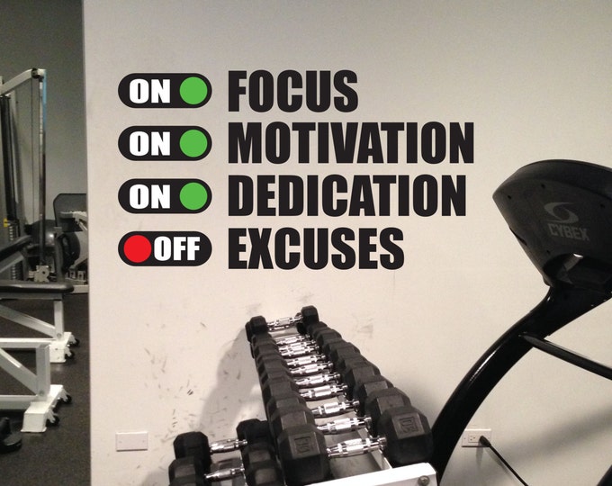 Fitness Motivation Work Out Wall Decal. Excuses Off Gym Wall Decal.