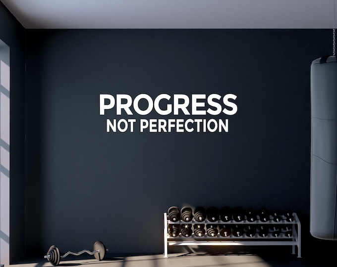 PROGRESS NOT PERFECTION Fitness Wall Decal, Wall Decal for Gym, Fitness Quote Motivation Inspiration, Physical Therapy Office Sign