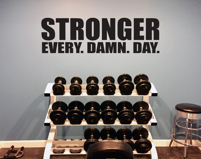 STONGER Every. Damn. Day. Wall Decal, Gym Wall Sign, Gym Poster, Office Decor Ideas, Physical Therapy, Gym Ideas, Chiropractor Office Ideas