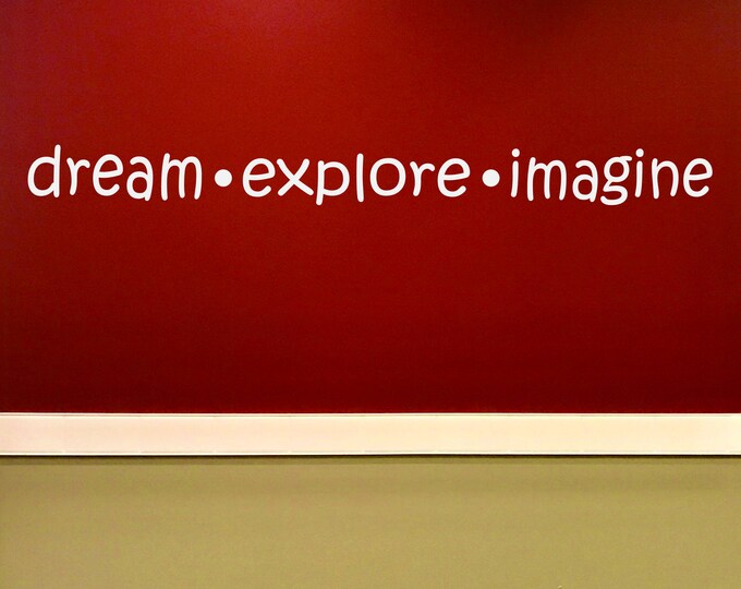 Classroom Ideas, Classroom Sign, Inspirational Teacher Decor, dream explore imagine