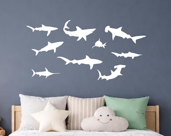 Décalcomanie murale requin en vinyle, Décalcomanie murale Ocean Life, Chambre d'enfants sur le thème de l'océan, Stickers requins pour enfants