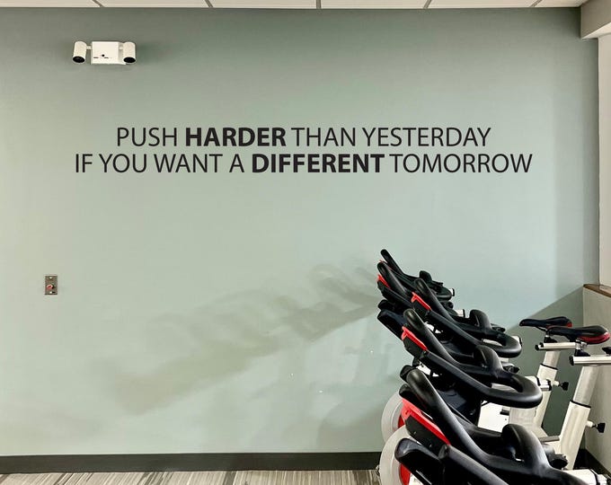 Gym Wall Decal, Gym Design Ideas, Gym Decor Idea, Fitness Decor, Cycling Decor, Home Gym Design, Motivational Quote Gym Decal