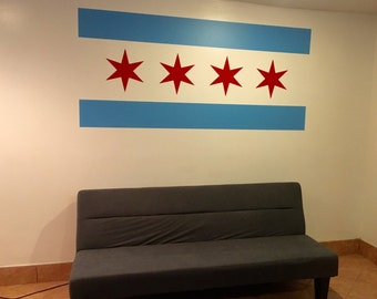 Chicago Flag Wall Decal, Chicago Flag Decor, Chicago Decor, Chicago Inspired theme. 262
