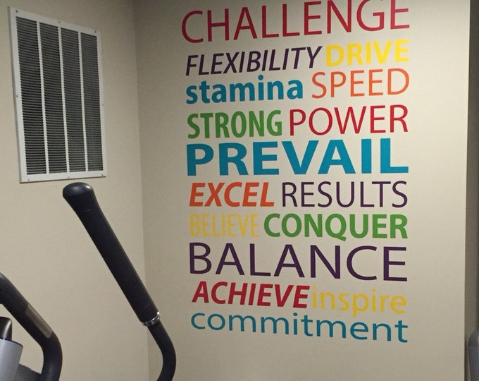 Gym Wall Decal, Work Out Word Typography Quote.