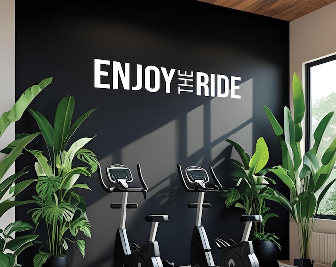Cycling Theme Wall Decal Sticker, Home Cycling Room Ideas, Home Gym Design Ideas, ENJOY THE RIDE gym wall decal. Wall Decor for Home Gym.