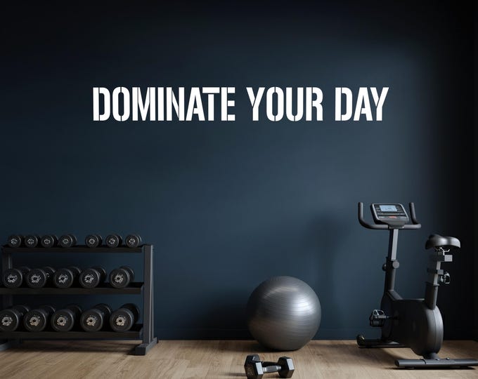 DOMINATE YOUR DAY Wall Decal | Motivational Vinyl Quote | Gym Wall Decor | Inspirational Office Sign Sticker, High School Classroom Sports