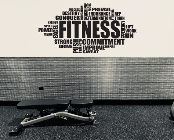 GYM WALL Decal, Inspirational Wall Decal, Fitness Wall Decal, Gym Wall Art Decal, FITNESS Word Cloud Typography Design