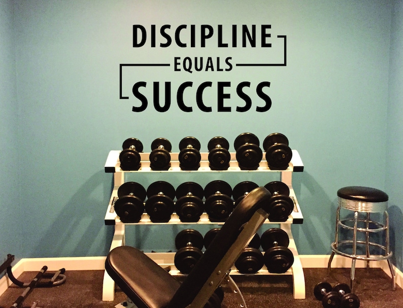 DISCIPLINE EQUALS SUCCESS Gym Wall Decal, Cycling Wall Decal, Fitness Theme Decor, Fitness Gift, Home Gym Design Ideas, Inspirational 317 image 1
