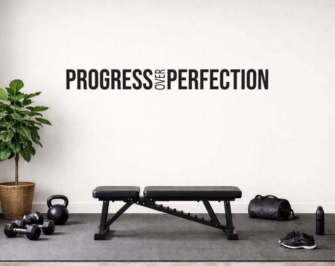 PROGRESS OVER PERFECTION Gym Wall Decal, Gym Design Ideas, Gym Decor Idea, Fitness Decor, Cycling Decor, Wall Decal for Gym