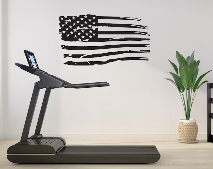 Distressed Flag Decal. Flag Wall Decal, American Flag Sticker. Large American Flag Sticker, Gym Flag Decal