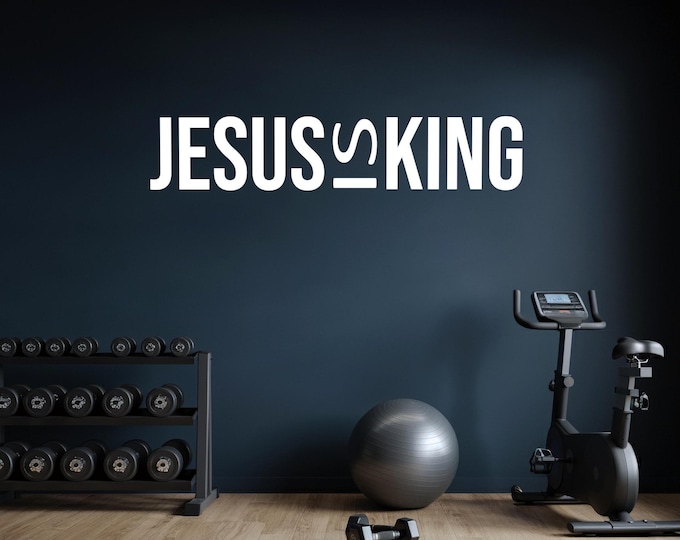Jesus Is King Wall Decal – Christian Wall Art Vinyl Sticker | Bible Quote Home Decor, Faith Gym Inspiration, Religious Office or Church