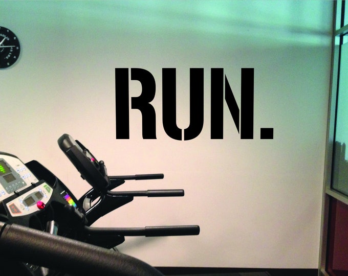 Running Gift Idea, RUN. Wall decal, Running Wall Decal, Fitness decor, Home Gym Wall Decal, Fitness Gift, Home Gym Decor Ideas