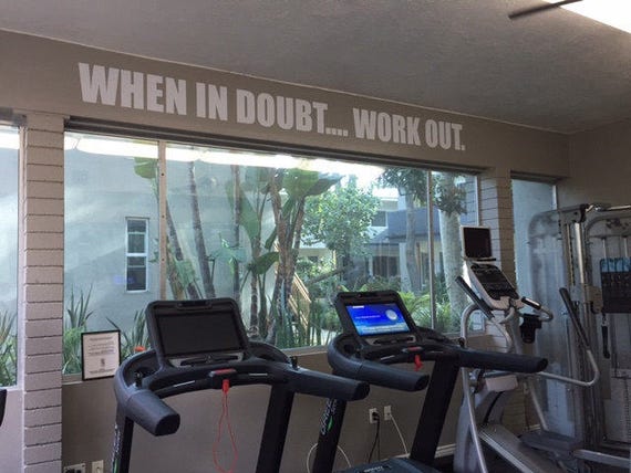 Large Weight Room Wall Decal, Work Out Quote. Work Out Wall Decal When in Doubt.... WORK OUT.