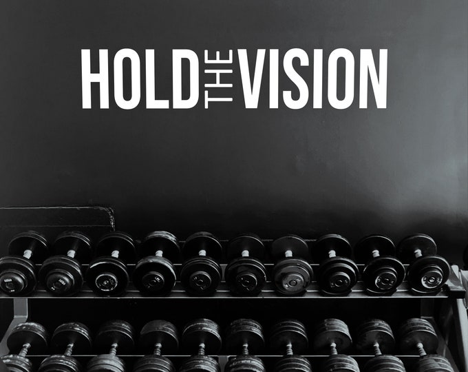 Fitness Wall Art, Home Cycling Room Ideas, Home Gym Design Ideas, HOLD THE VISION gym wall decal. Wall Decor for Home Gym.