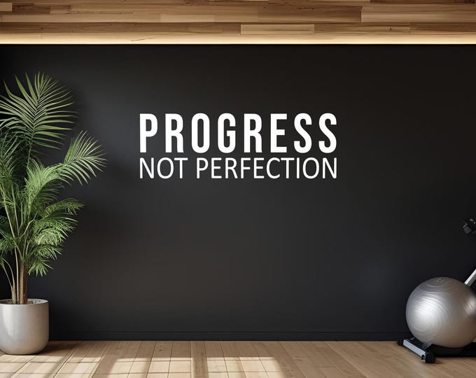PROGRESS NOT PERFECTION, Fitness Wall Decal, Motivational Quote, Cycling Wall Decor Decal, Wall Sticker for Gym, Apartment Complex Gym