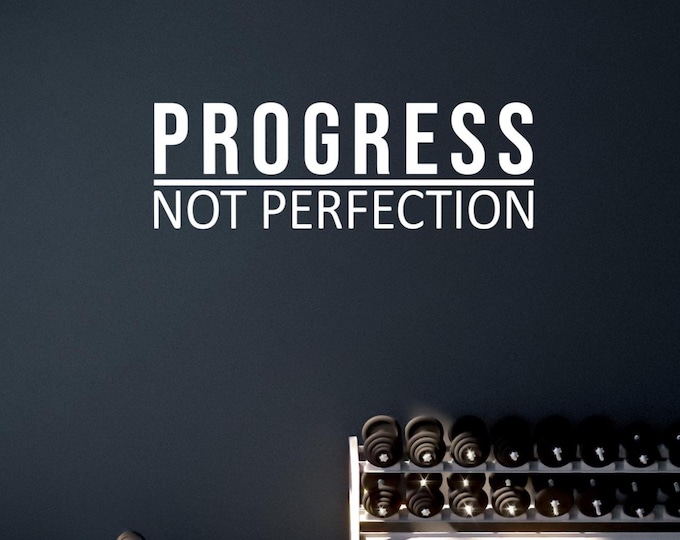 PROGRESS NOT PERFECTION, Gym Wall Decal, Fitness Wall Decal, Motivational Quote, Cycling Wall Decor Decal, Wall Sticker for Gym 168