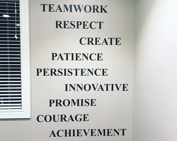 Office Wall Decal, Gym Wall Decal, Wall Words Decal, Inspirational Quote Sticker, Teamwork Respect Create Patience Persistence Innovative