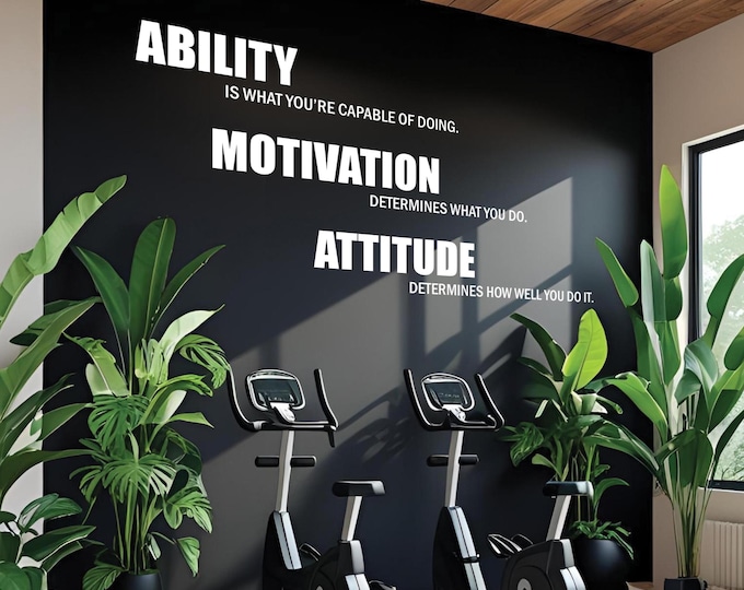 Gym Motivation, Lou Holtz Quote Gym Wall Decal. Ability, Motivation, Attitude Sports Quote Sign, Physical Therapy Sign, Chiropractor 123