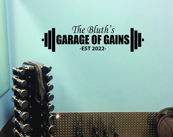 Personalized Custom Garage Gym Name Decal, Custom Decal for Gym, Home Gym Design Idea, GARAGE OF GAINS Fitness Gift Idea- OPT8