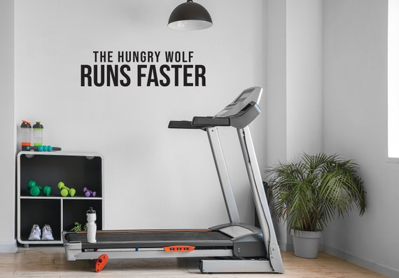 The Hungry Wolf RUNS FASTER Fitness Wall Decal, Gym Design Ideas, Ideas for Home Gym, Office Wall Sign, Gym Sign, Running Gift Idea