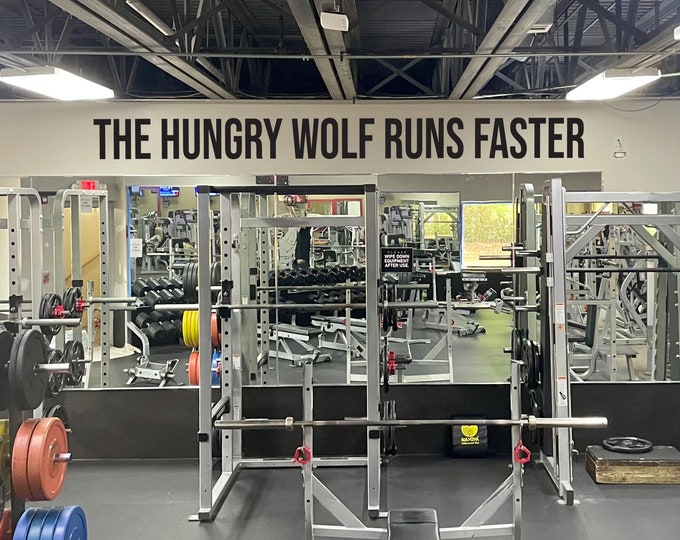 The Hungry Wolf Runs Faster Wall Decal. Gym Decor Ideas, Gym Design Ideas, Ideas for Home Gym, Office Wall Sign. Cycling Decor, Gym Sign