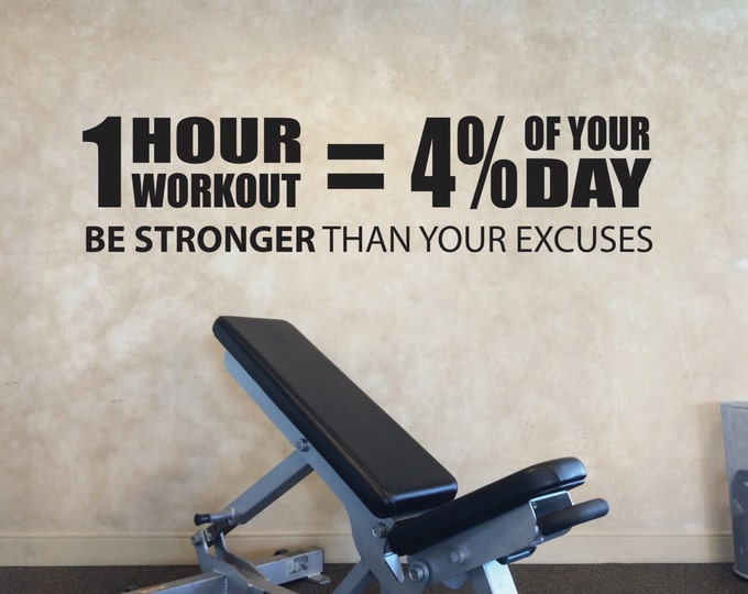 Gym Entrance Decal, 1 hour workout equals 4 percent of you day wall decal.