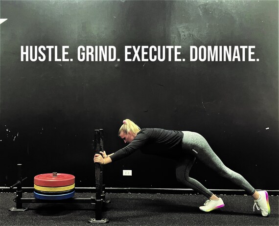 Hustle. Grind. Execute. Dominate. Gym Wall Decal, Physical Therapy Decor, Home Gym Design Idea, Fitness Wall Decal, Cycling Quote decor
