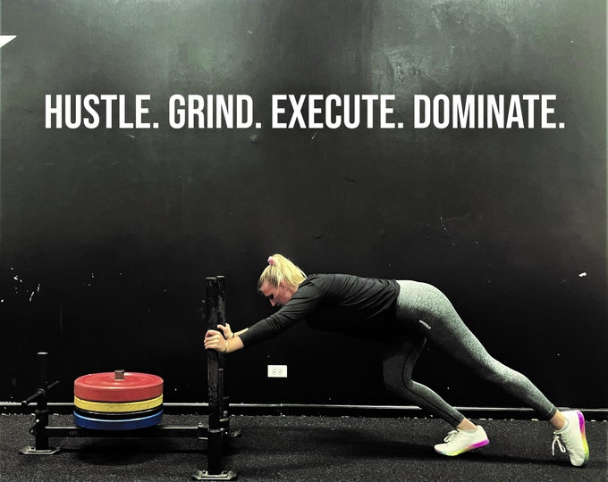 Hustle. Grind. Execute. Dominate. Gym Wall Decal, Physical Therapy Decor, Home Gym Design Idea, Fitness Wall Decal, Cycling Quote decor