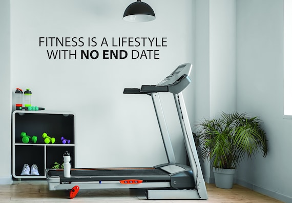 Fitness Wall Quote, Gym Wall Decor Ideas, Gym Design Ideas. FITNESS IS A LIFESTYLE With No End Date, Cycling Studio Decor, Apartment Gym