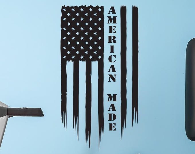Distressed Flag AMERICAN MADE Decal, Locker Room Sign, Gym Wall Decal, Made In USA sticker, Made in American Flag for Gym, Military Decal