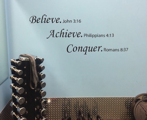 Motivational Religious Wall Decal. Believe Achieve Conquer Motivational Religious Quote.