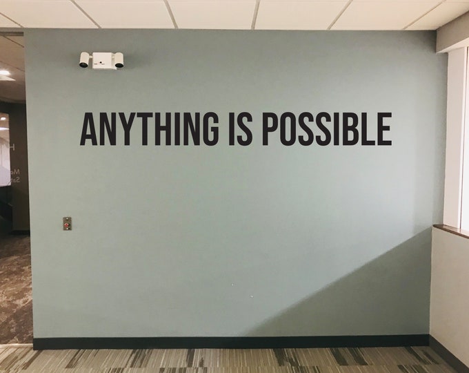 ANYTHING IS POSSIBLE Inspirational Wall Decal, Gym Design Ideas, Classroom Wall Decor, Office Wall Decor. Home Gym Design Ideas