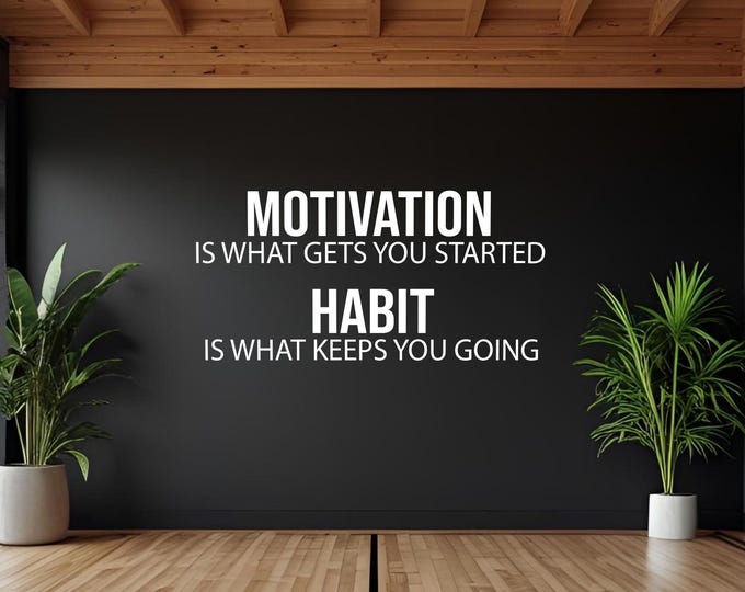 MOTIVATION is what gets you started HABIT is what keeps you going- Wall Sticker Motivational Gym Decor, Vinyl Lettering, Gym Wall Sticker
