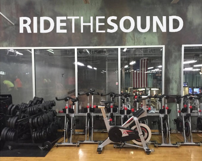 RIDETHESOUND Fitness Wall Decal, Gym Design Idea, Cycle Room Decor, Biking Decor, Ideas for Bike Room.