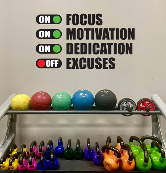 Fitness Motivation Work Out Wall Decal. Excuses Off Gym Wall Decal.