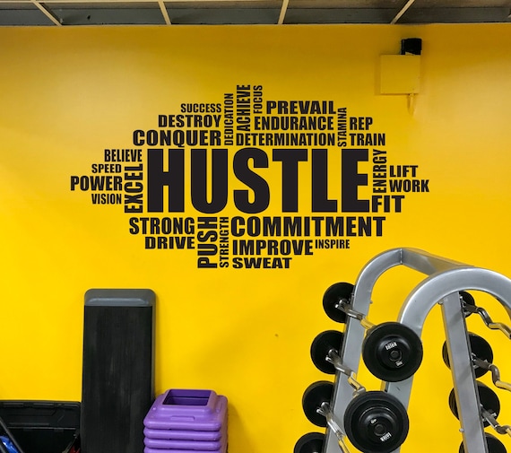 GYM WALL Decal, Office Wall Decal, Inspirational Wall Decal, Classroom Wall Decal, Gym Wall Art Decal, HUSTLE Word Cloud Typography Design