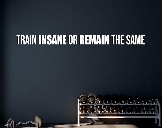 Train INSANE or REMAIN The Same Fitness Wall Decal, Office Wall Decal, Motivational Quote Wall Decal, High School Sports Sign