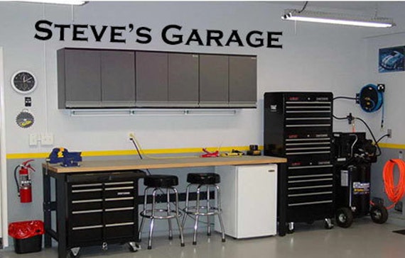 Garage Decor Wall Art, Custom Garage Name Vinyl Decal Wall Art