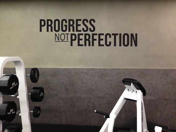 PROGRESS NOT PERFECTION Gym Wall Decal, Fitness Wall Decal, Motivational Quote, Cycling Wall Decor Decal. Cycling Sticker, Fitness Gift