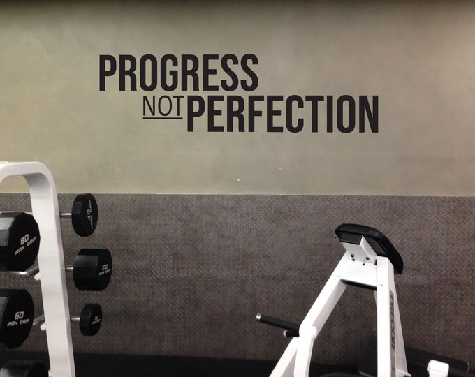 PROGRESS NOT PERFECTION Gym Wall Decal, Fitness Wall Decal, Motivational Quote, Cycling Wall Decor Decal. Cycling Sticker, Fitness Gift