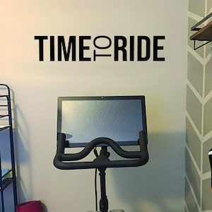 Cycling Studio Decor, Home Cycling Room Ideas, Home Gym Design Ideas, TIME TO RIDE gym wall decal. Wall Decor for Home Gym.