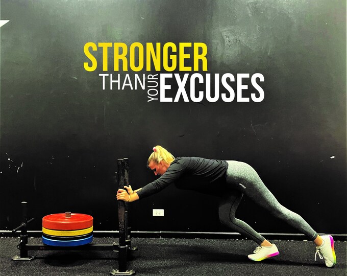 Gym Decor Ideas, Gym Design Ideas, Ideas for Home Gym, Office Wall Sign, Classroom Wall Sign, STRONGER Than Your Excuses, Cycle Room Idea