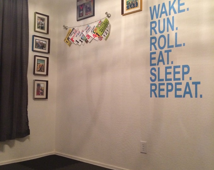 Mixed Martial Arts Decor, Wake Run Roll Eat Sleep Repeat, Wall Decor Vinyl Decal Gym Workout Motivation Quote 18