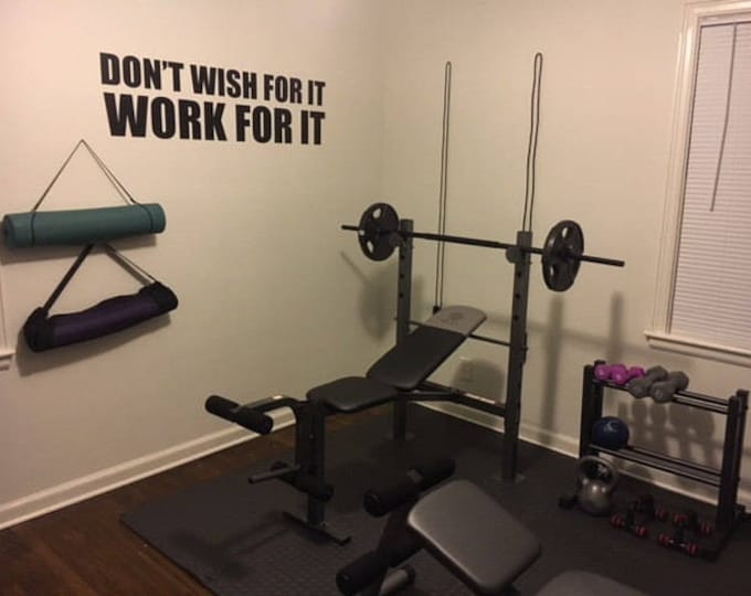 Physical Therapist Office Decor, Sports Quote Decor, Home Gym Sticker, Fitness Motivation, Don't Wish For It Work For It, Gym Design Ideas